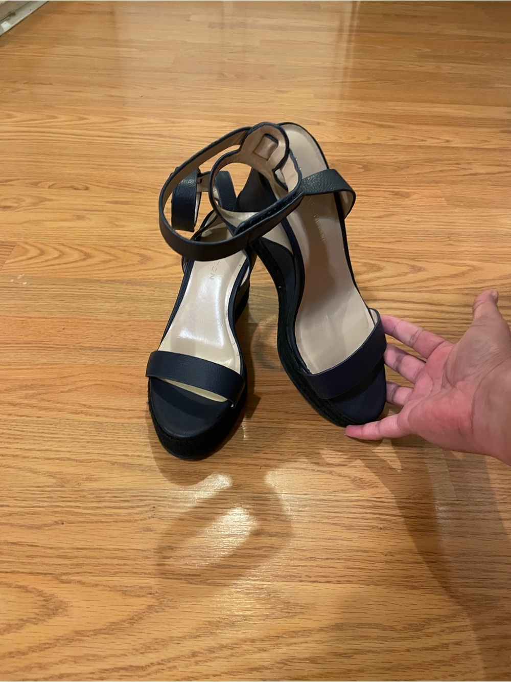 H by Halston Women’s Navy Blue Ankle Velcro Strap Wedge Sandals